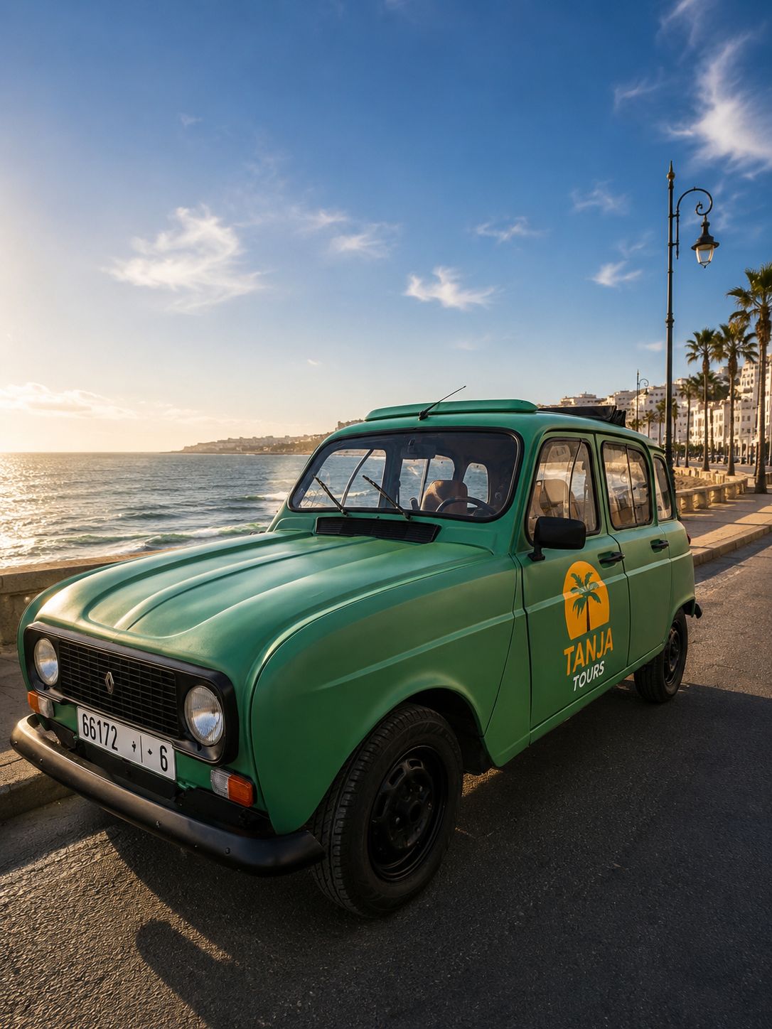 R4 sur la corniche de Tanger au coucher du soleil
