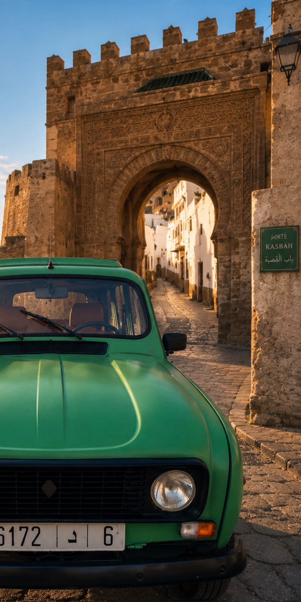 R4 devant la porte de la kasbah de Tanger